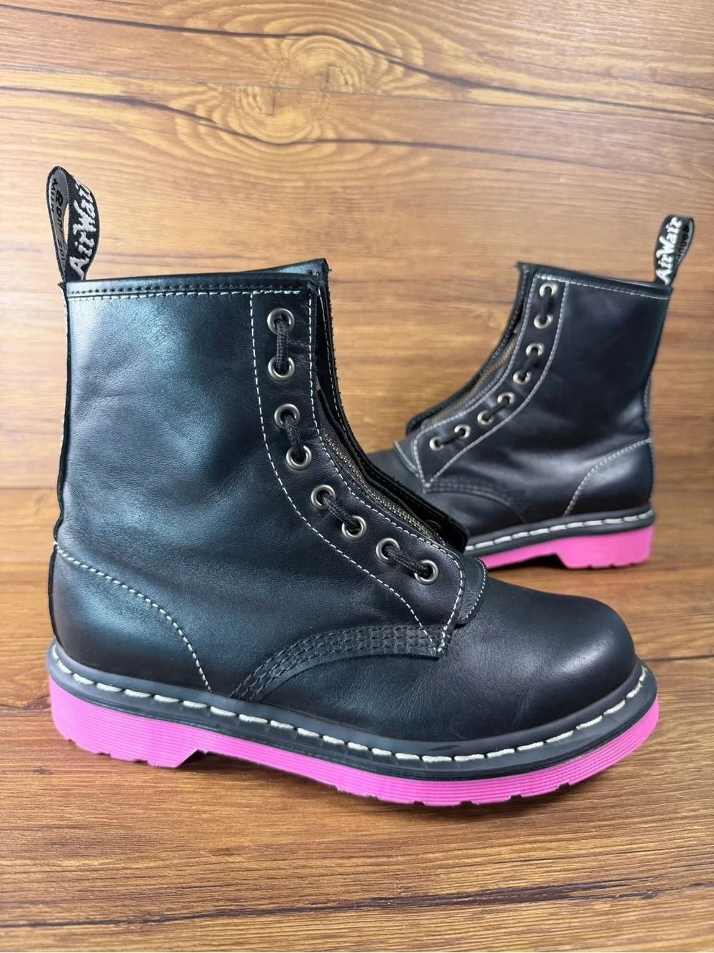 Dr. Martens 1460 Pink Sole Wanama Leather Jungle‎ Zip Boots Womens Size 6 Shoes